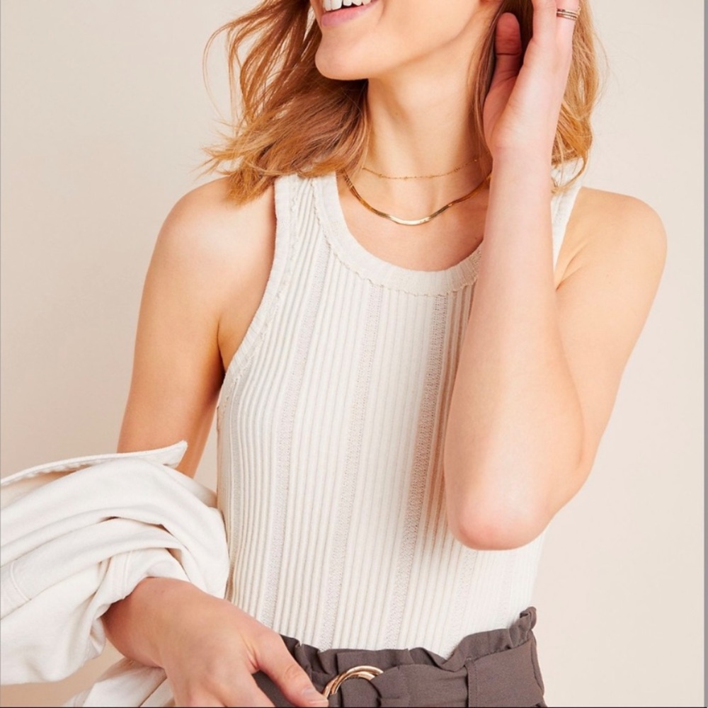 Anthropologie Ribbed Robbin Cream Tank